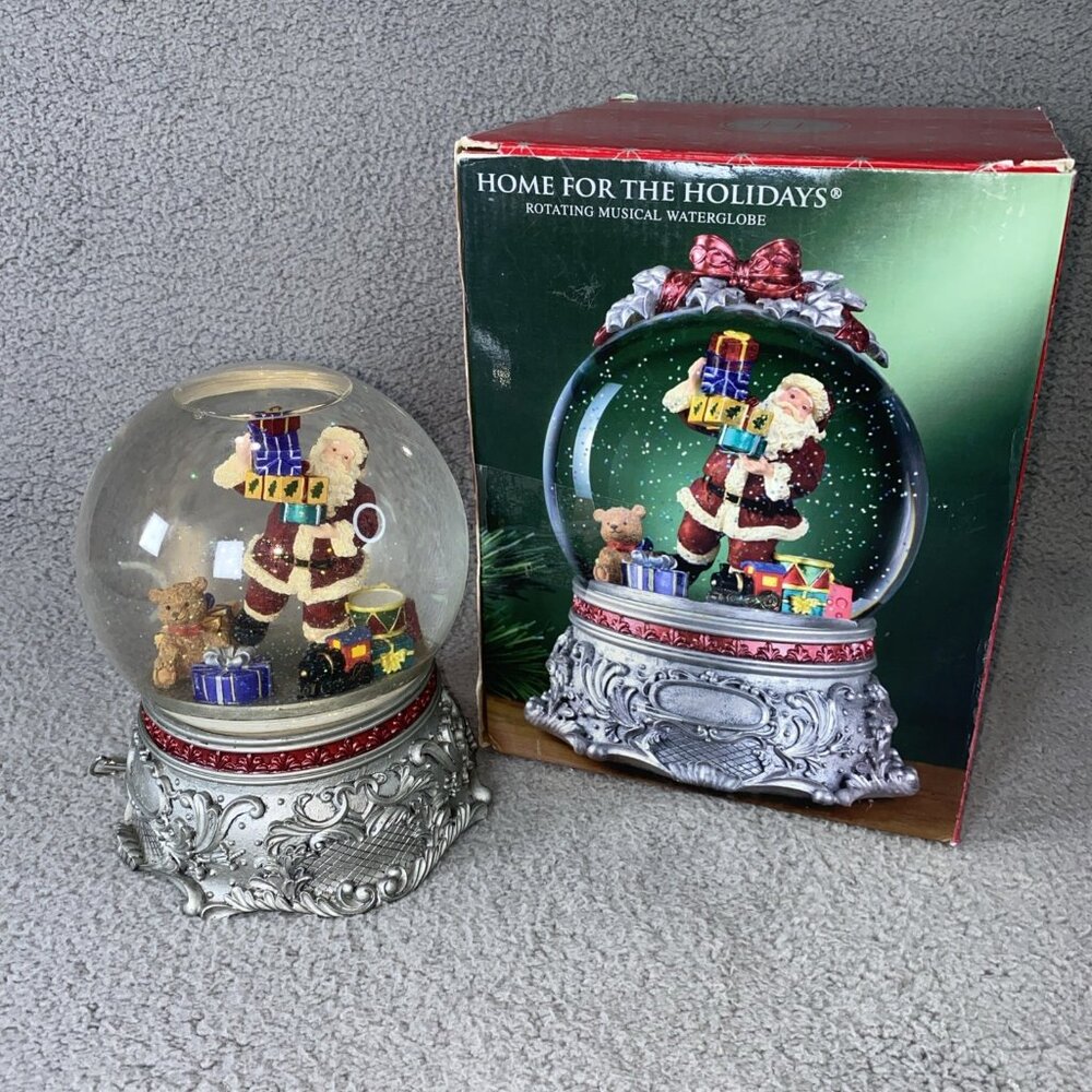 Vintage 1990s Home For The Holidays‎ Santas Workshop Revolving Music Water Globe